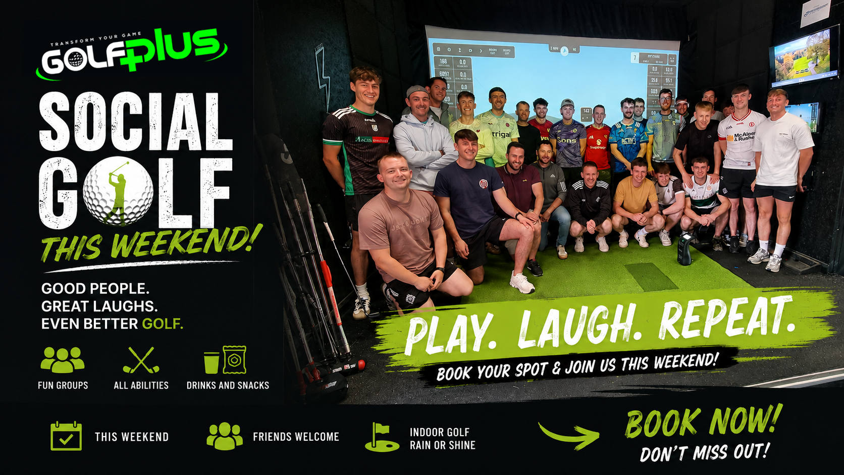 Indoor golf simulator bay at Golfplus Omagh